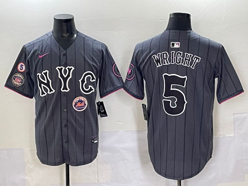 Men 2025 New York Mets #5 Wright Grey Game Nike MLB Jersey style 014